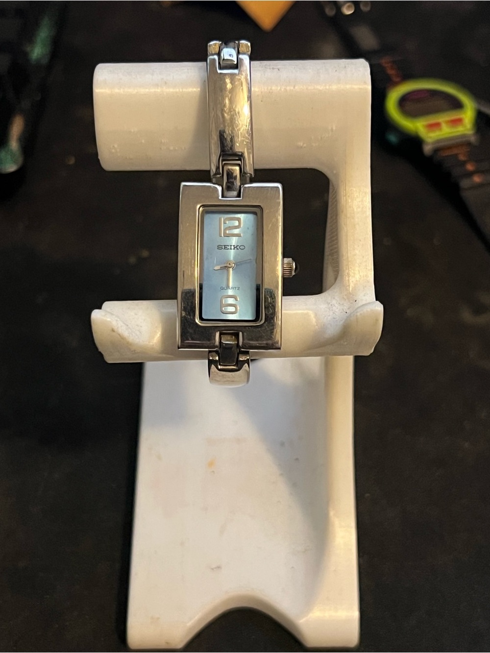 Vintage Seiko Quartz Rectangular Bangle Watch - Pale Blue Dial